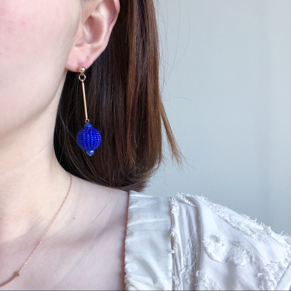 Chic Cobalt Crochet Bead Drop Earrings - Picture 3 of 3